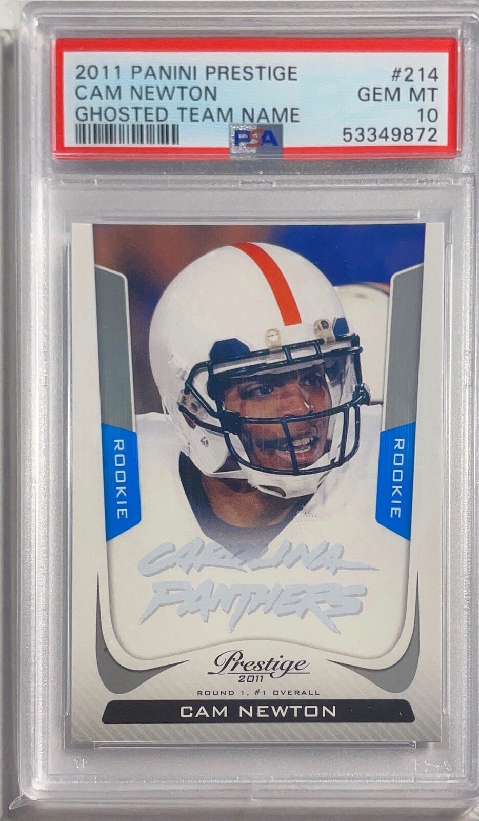 CAM NEWTON 2011 PANINI PRESTIGE GHOSTED TEAM NAME RC #214 PSA 10 GEM MINT POP 50