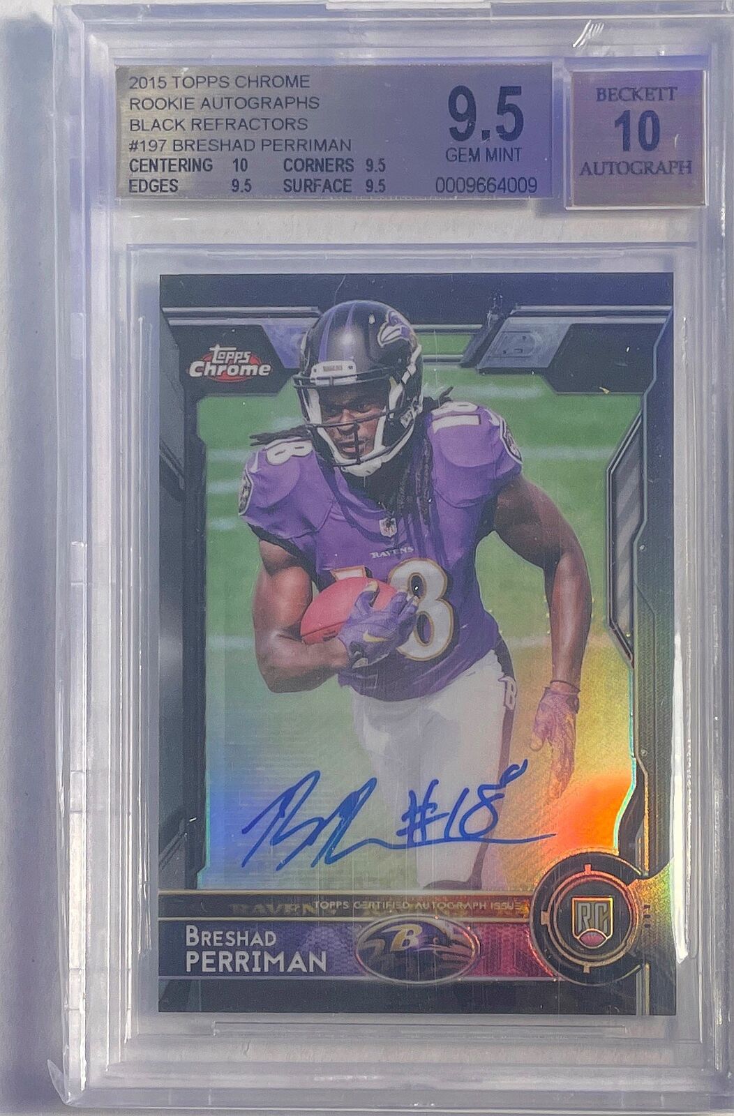 BRESHAD PERRIMAN 2015 TOPPS CHROME BLACK REFRACTOR AUTO RC /25 BGS 9.5 10 POP 2