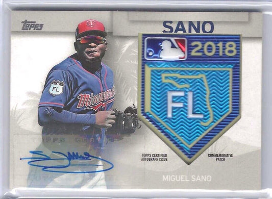 MIGUEL SANO 2018 TOPPS SERIES ONE MLB SPRING TRAINING LOGO PATCH AUTO #D 08/10