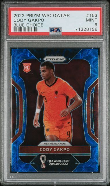 CODY GAKPO 2022-23 PANINI PRIZM WORLD CUP QATAR BLUE CHOICE RC /135 PSA 9 MINT