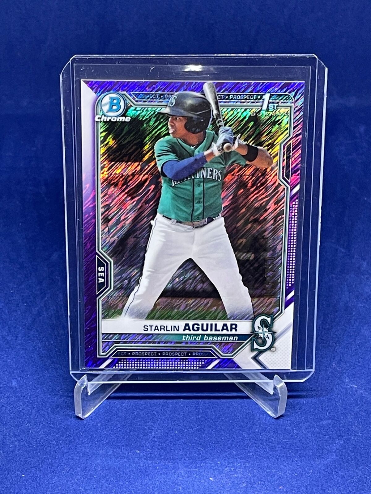 STARLIN AGUILAR 2021 BOWMAN CHROME 1ST PURPLE SHIMMER REFRACTOR PROSPECT #D /250
