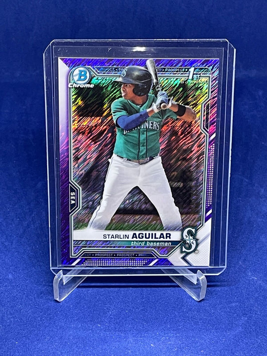 STARLIN AGUILAR 2021 BOWMAN CHROME 1ST PURPLE SHIMMER REFRACTOR PROSPECT #D /250