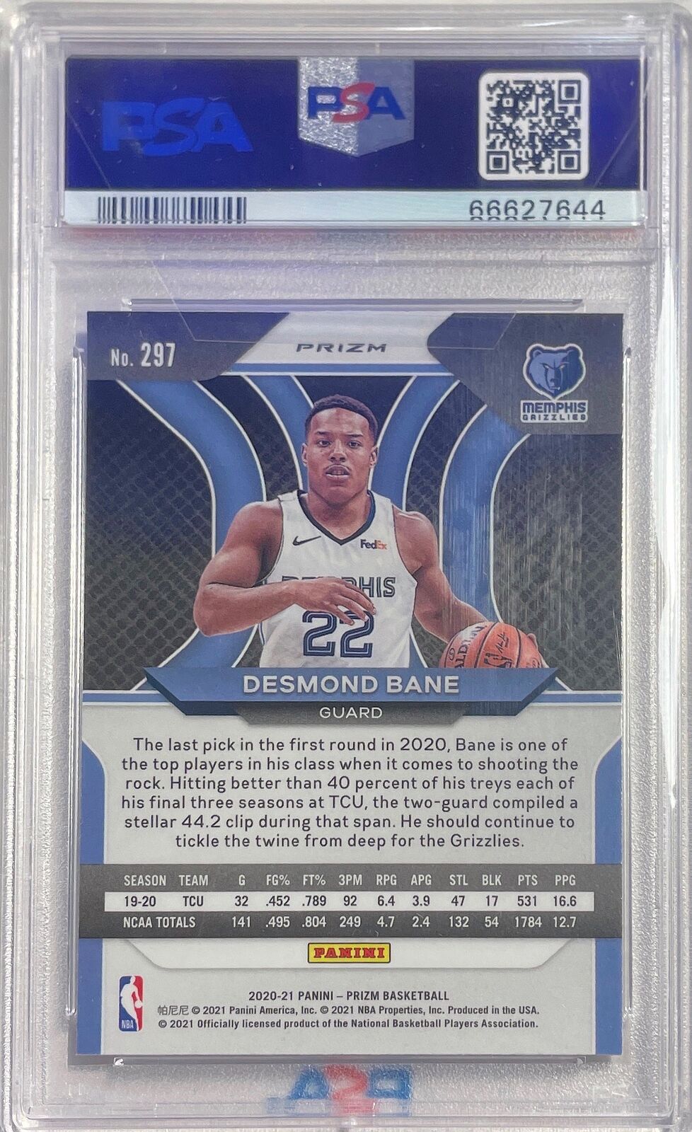 DESMOND BANE 2020-21 PANINI PRIZM HYPER PRIZMS SP ROOKIE RC #297 PSA 9 MINT