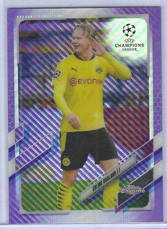 ERLING HAALAND 2020-21 TOPPS CHROME UEFA PURPLE CARBON SP REFRACTOR #49