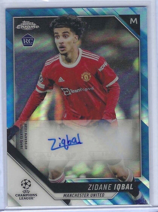 ZIDANE IQBAL 2021-22 TOPPS CHROME UEFA BLUE REFRACTOR ROOKIE AUTO RC #D 065/150