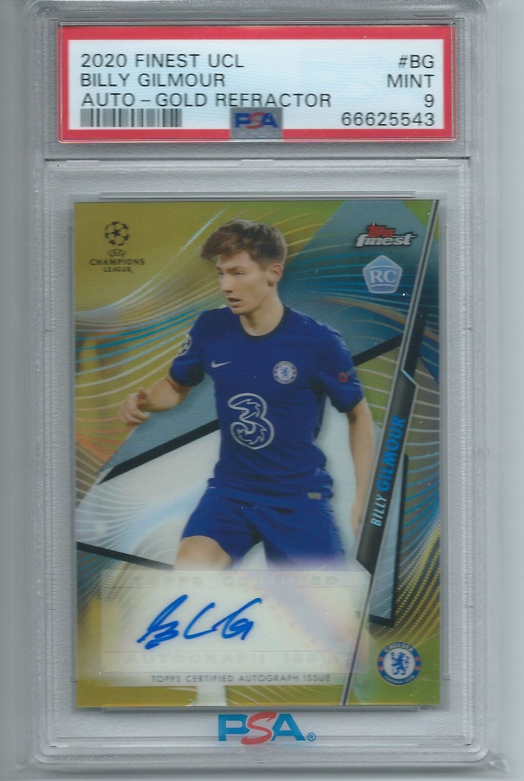 BILLY GILMOUR 2020-21 TOPPS FINEST UCL GOLD REFRACTOR AUTO RC #D /50 PSA 9 POP 3