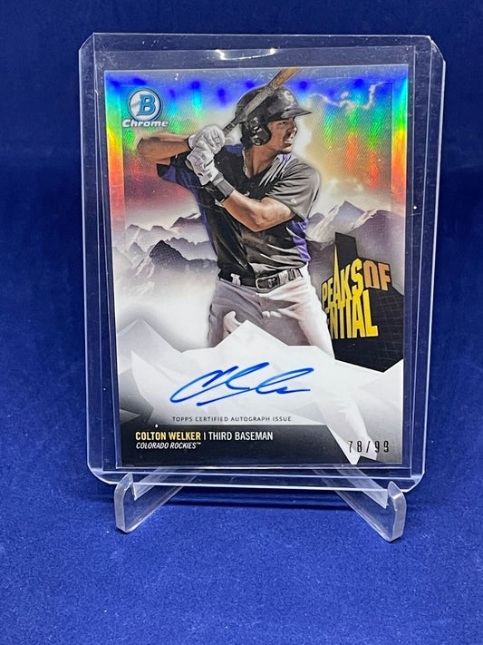 COLTON WELKER 2018 BOWMAN CHROME PEAKS OF POTENTIAL AUTO PROSPECT #D 78/99