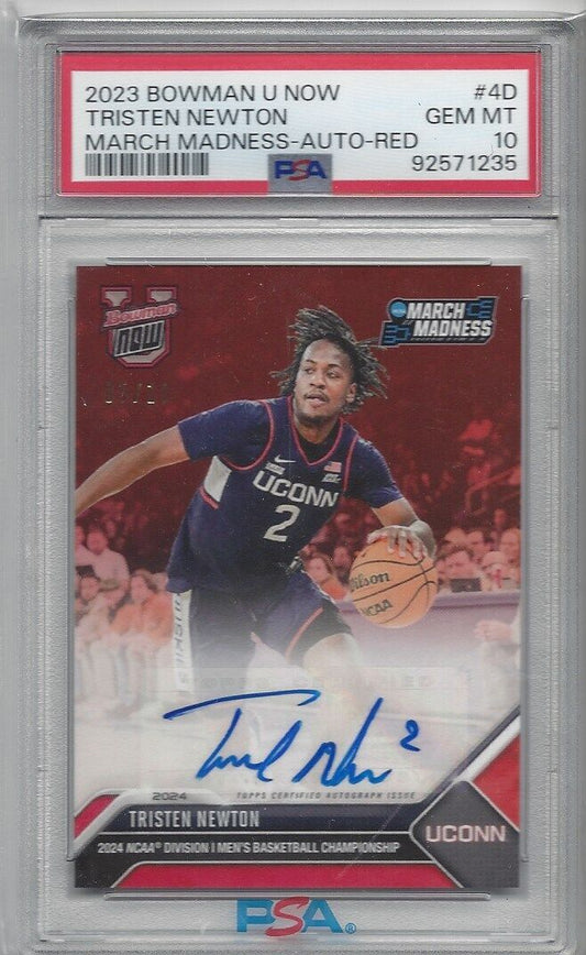 TRISTEN NEWTON 2023 BOWMAN U NOW MARCH MADNESS RED AUTO RC #D 5/10 PSA 10 POP 1