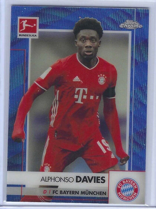ALPHONSO DAVIES 2020-21 TOPPS CHROME BUNDESLIGA BLUE WAVE REFRACTOR #D /150