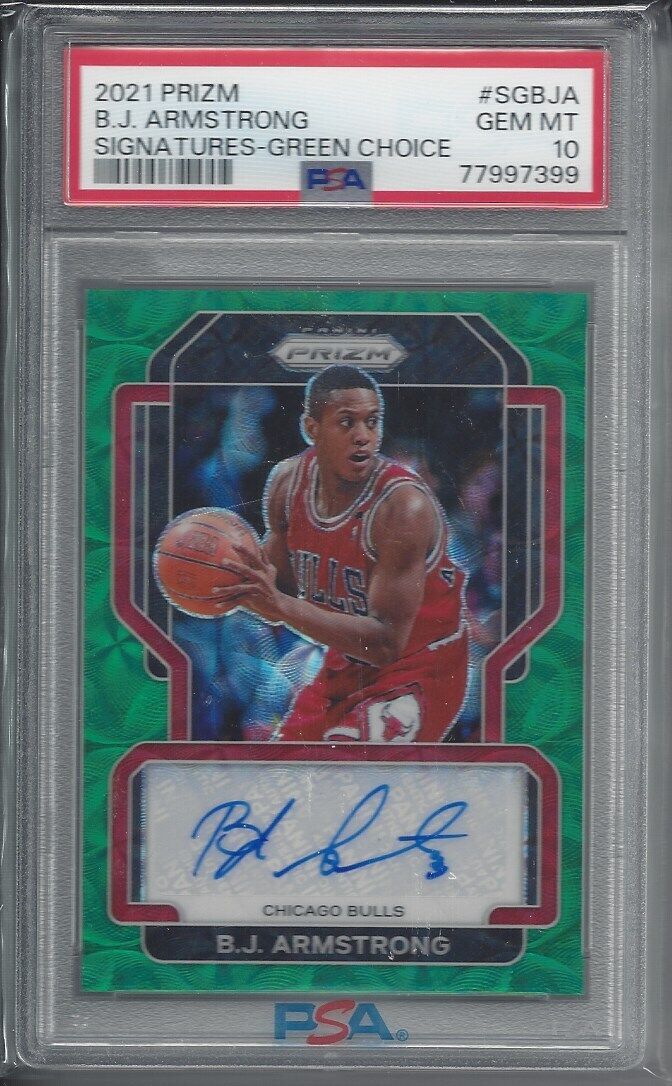 B.J. ARMSTRONG 2021 PANINI PRIZM GREEN CHOICE BULLS AUTO #D 4/8 PSA 10 POP 1/1