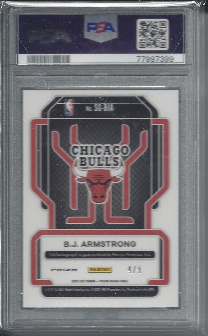 B.J. ARMSTRONG 2021 PANINI PRIZM GREEN CHOICE BULLS AUTO #D 4/8 PSA 10 POP 1/1