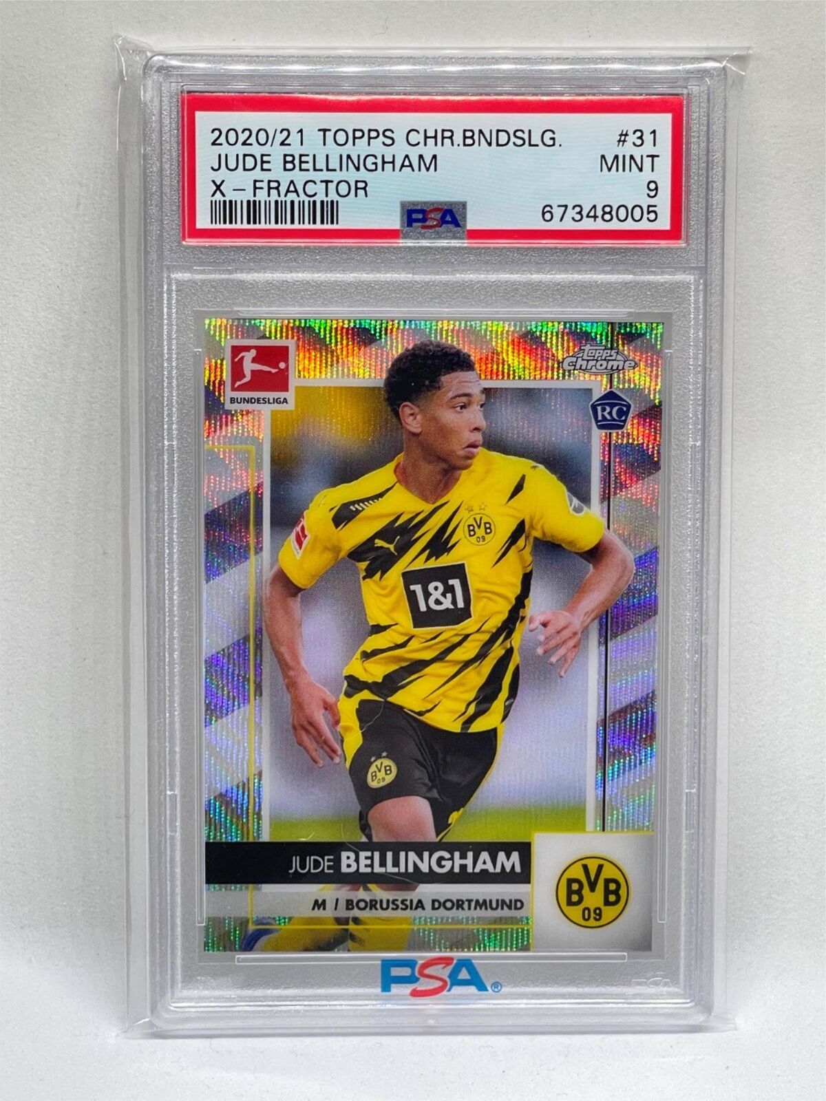 JUDE BELLINGHAM 2020-21 TOPPS CHROME BUNDESLIGA X-FRACTOR RC #D 54/250 PSA 9