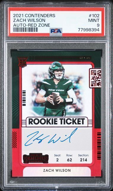 ZACH WILSON 2021 PANINI CONTENDERS RED ZONE ROOKIE TICKET AUTO RC /20 PSA 9 MINT