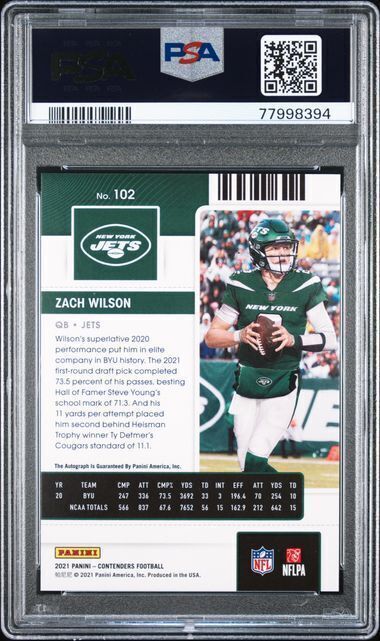 ZACH WILSON 2021 PANINI CONTENDERS RED ZONE ROOKIE TICKET AUTO RC /20 PSA 9 MINT