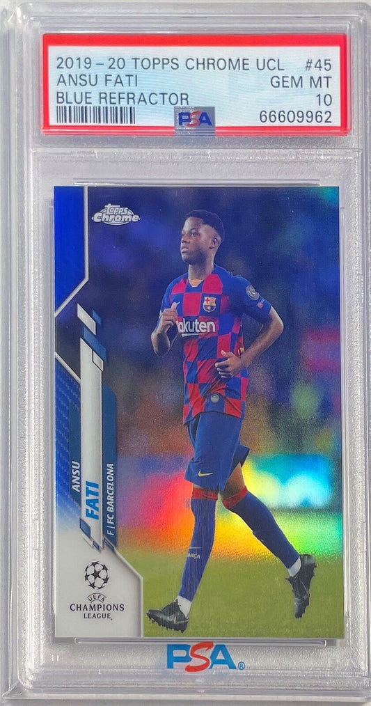 ANSU FATI 2019-20 TOPPS CHROME UCL BLUE REFRACTOR RC #D 87/150 PSA 10 GEM MINT