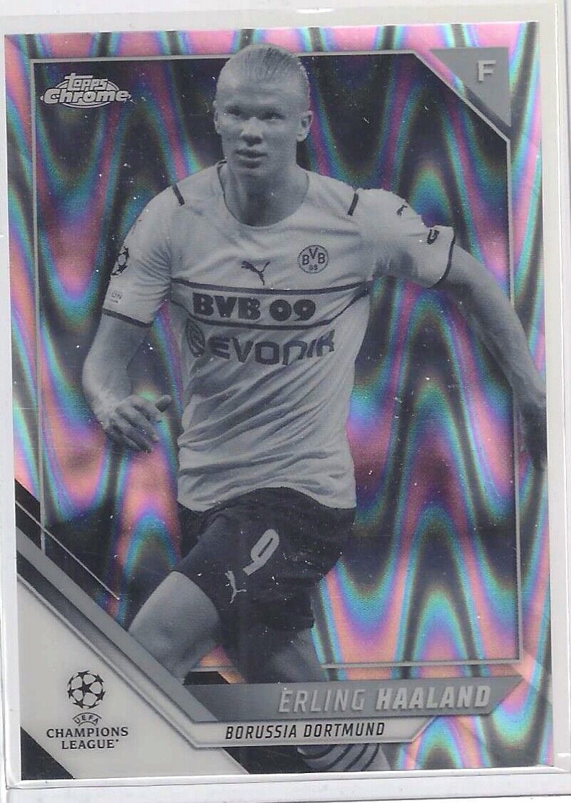 ERLING HAALAND 2022-23 TOPPS CHROME BLACK AND WHITE RAY WAVE REFRACTOR #200