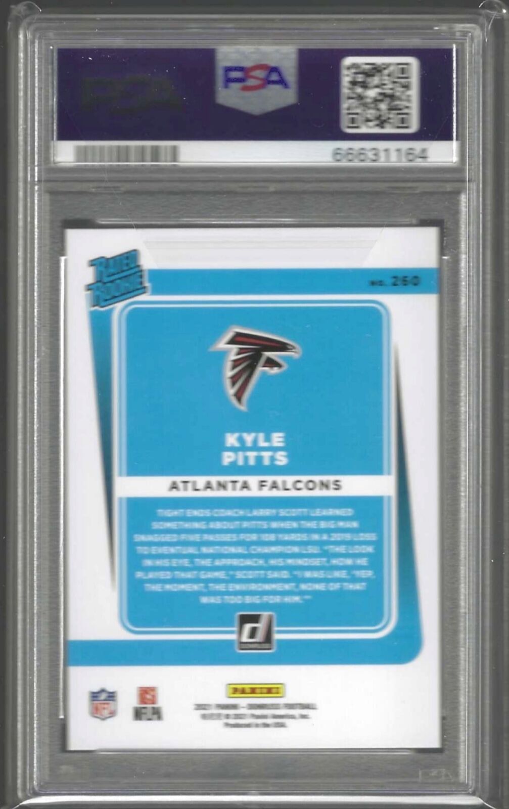 KYLE PITTS 2021 PANINI DONRUSS SEASON STAT LINE PURPLE FOIL RC /500 PSA 9 POP 3