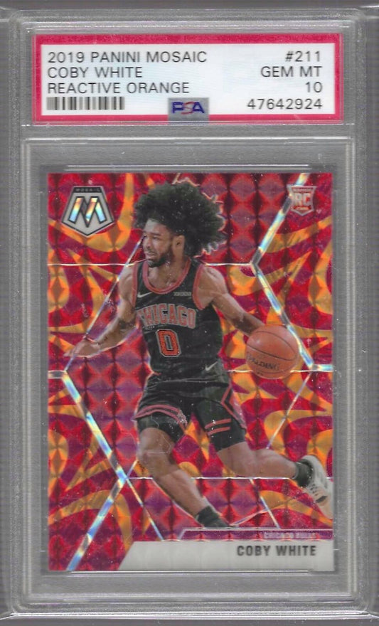COBY WHITE 2019 PANINI MOSAIC ORANGE REACTIVE PRIZM RC PSA 10 GEM MINT