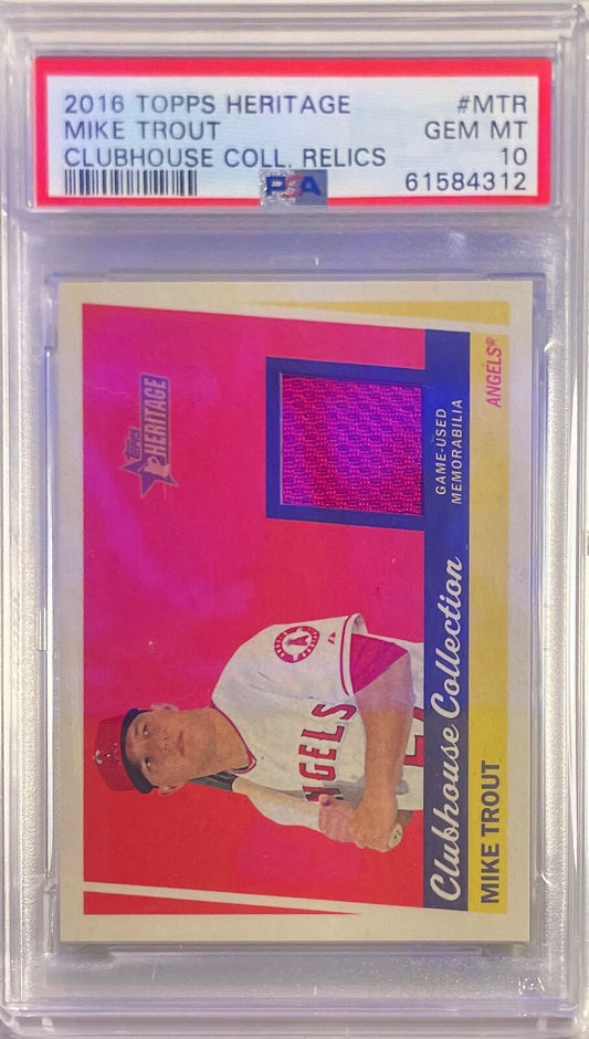 MIKE TROUT 2016 TOPPS HERITAGE CLUBHOUSE RELIC JERSEY #MTR PSA 10 GEM MINT POP 8