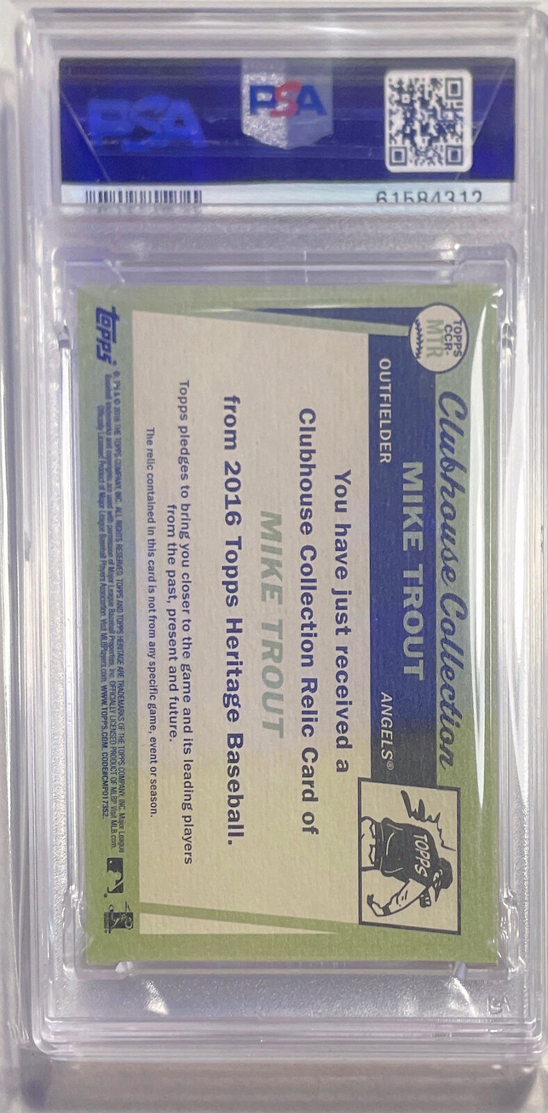 MIKE TROUT 2016 TOPPS HERITAGE CLUBHOUSE RELIC JERSEY #MTR PSA 10 GEM MINT POP 8