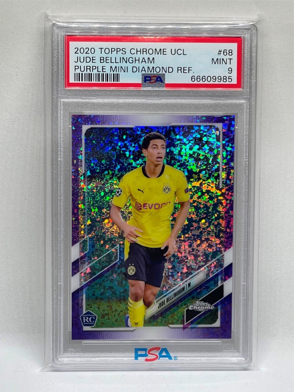 JUDE BELLINGHAM 2020 TOPPS CHROME PURPLE MINI DIAMOND REFRACTOR RC #D /250 PSA 9