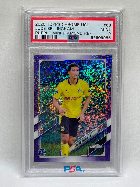 JUDE BELLINGHAM 2020 TOPPS CHROME PURPLE MINI DIAMOND REFRACTOR RC #D /250 PSA 9