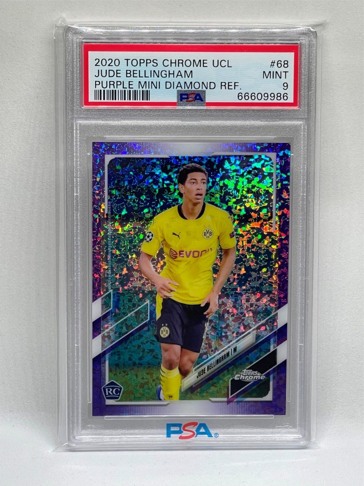 JUDE BELLINGHAM 2020 TOPPS CHROME PURPLE MINI DIAMOND REFRACTOR RC #D /250 PSA 9