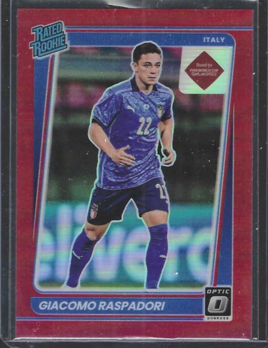 GIACOMO RASPADORI 2021-22 DONRUSS ROAD QATAR OPTIC RED HOLO RATED ROOKIE RC /149