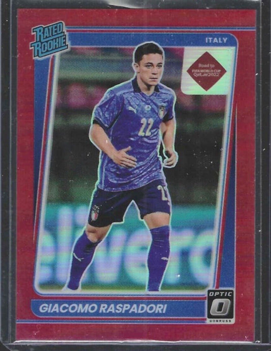 GIACOMO RASPADORI 2021-22 DONRUSS ROAD QATAR OPTIC RED HOLO RATED ROOKIE RC /149