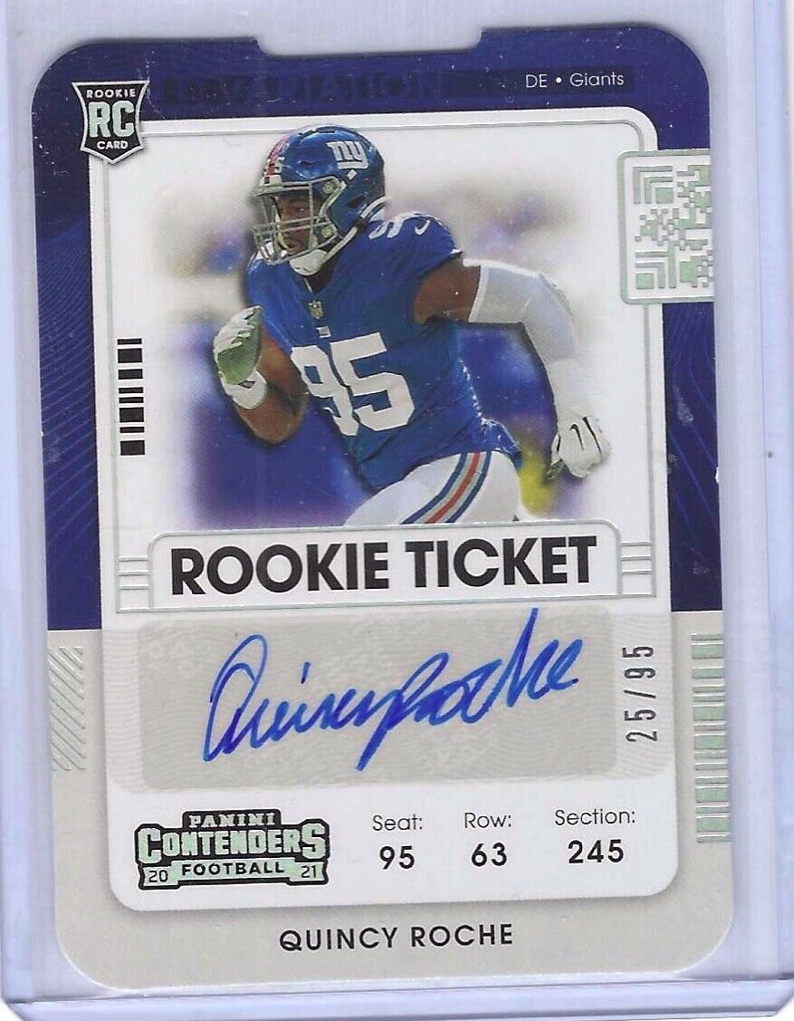 QUINCY ROCHE 2021 PANINI CONTENDERS ROOKIE TICKET STUB DIE CUT AUTO RC #D 25/95