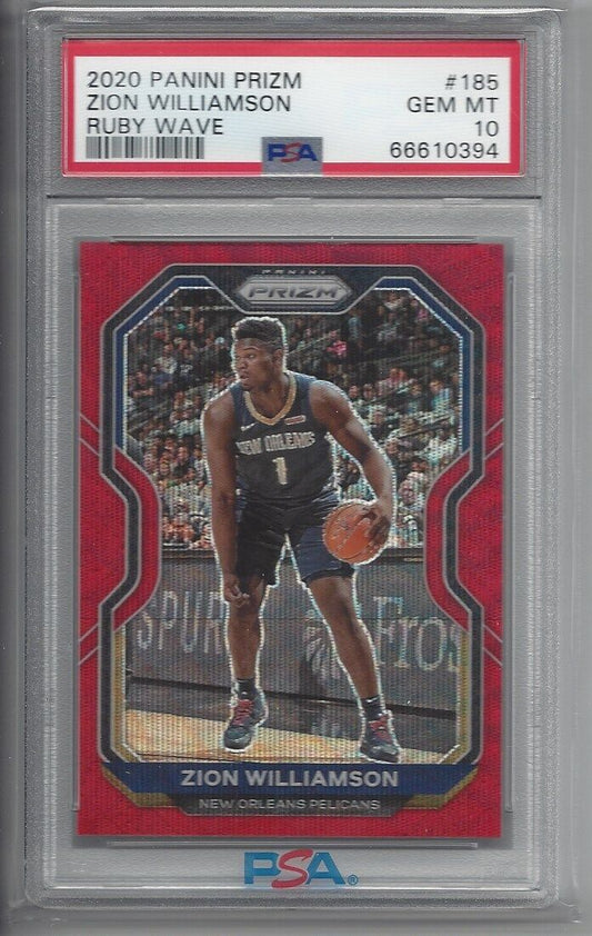 ZION WILLIAMSON 2020-21 PANINI PRIZM RED RUBY WAVE PRIZMS #185 PSA 10 GEM POP 11