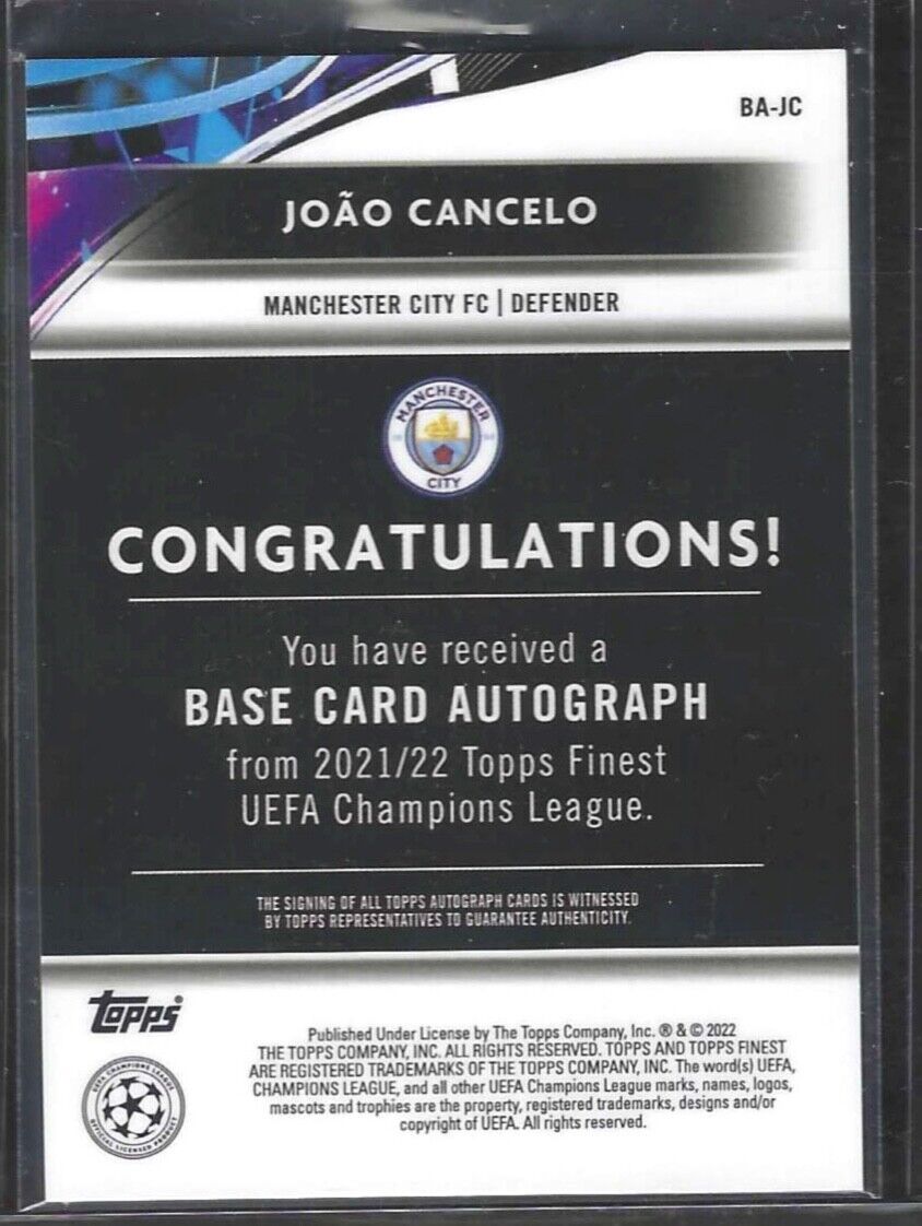 JOAO CANCELO 2021-22 TOPPS FINEST SILVER REFRACTOR AUTO #BA-JC