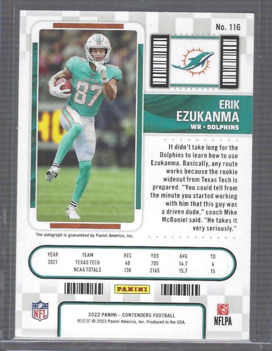 ERIK EZUKANMA 2022 PANINI CONTENDERS ROOKIE TICKET ON CARD AUTO RC #125