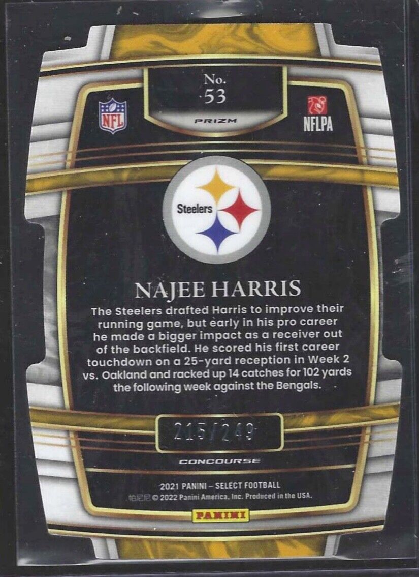 NAJEE HARRIS 2021 PANINI SELECT CONCOURSE DIE CUT ORANGE PRIZM ROOKIE RC #D /249
