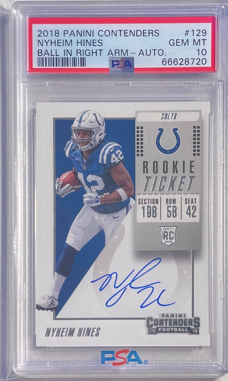 NYHEIM HINES 2018 CONTENDERS BALL IN RIGHT ARM AUTO RC #129 PSA 10 GEM MT POP 4