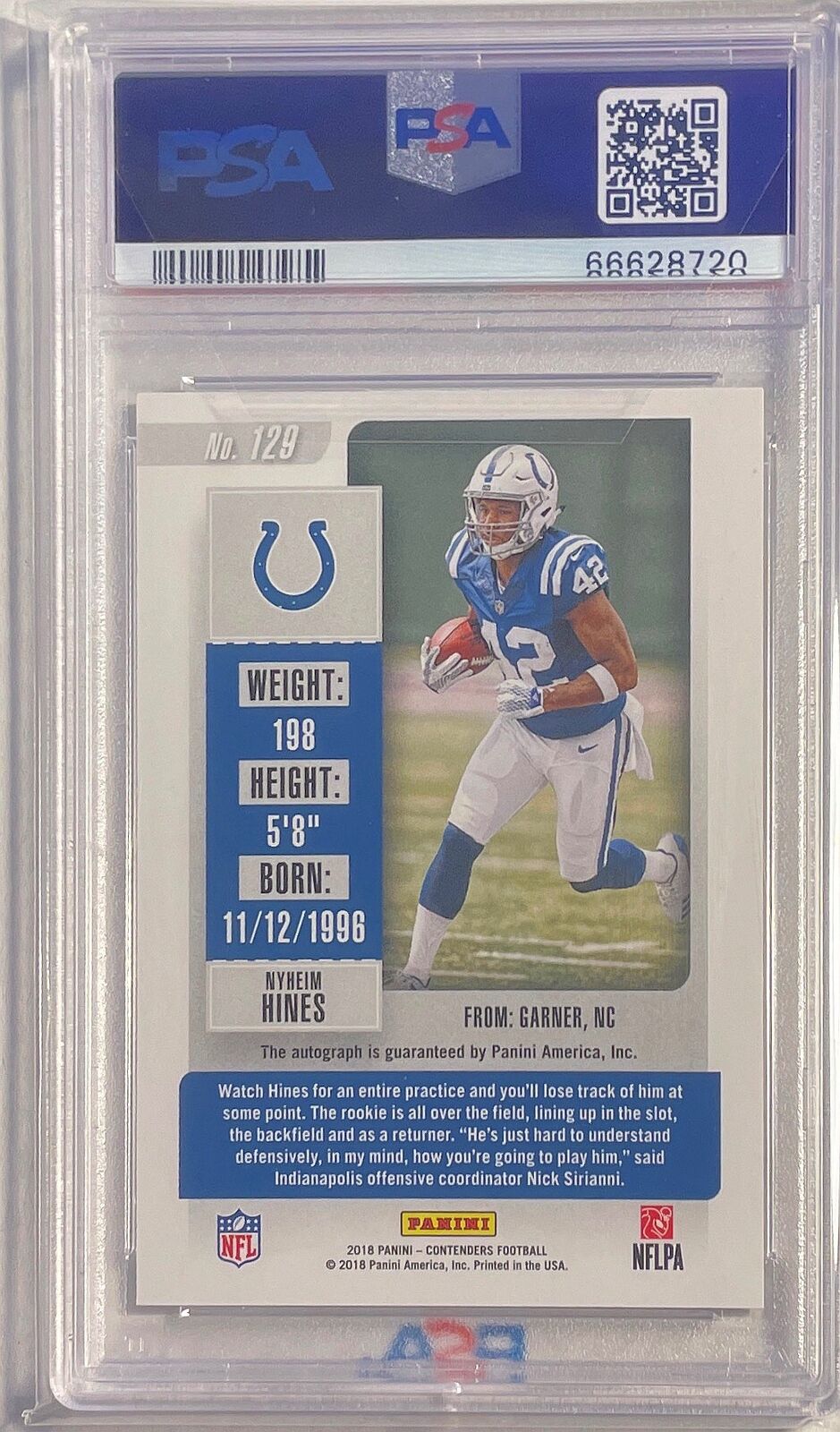 NYHEIM HINES 2018 CONTENDERS BALL IN RIGHT ARM AUTO RC #129 PSA 10 GEM MT POP 4