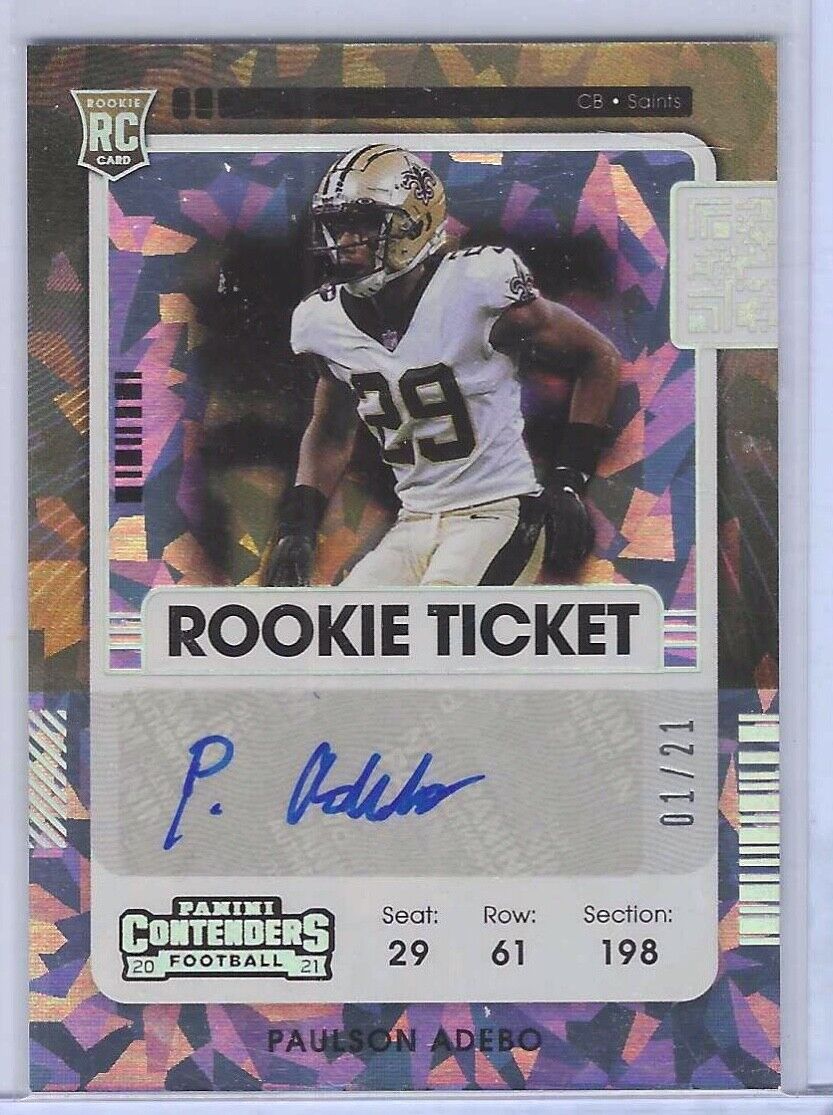 PAULSON ADEBO 2021 PANINI CONTENDERS CRACKED ICE ROOKIE TICKET AUTO RC #D 01/21