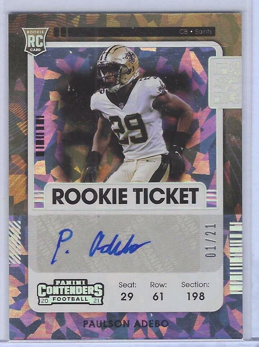 PAULSON ADEBO 2021 PANINI CONTENDERS CRACKED ICE ROOKIE TICKET AUTO RC #D 01/21