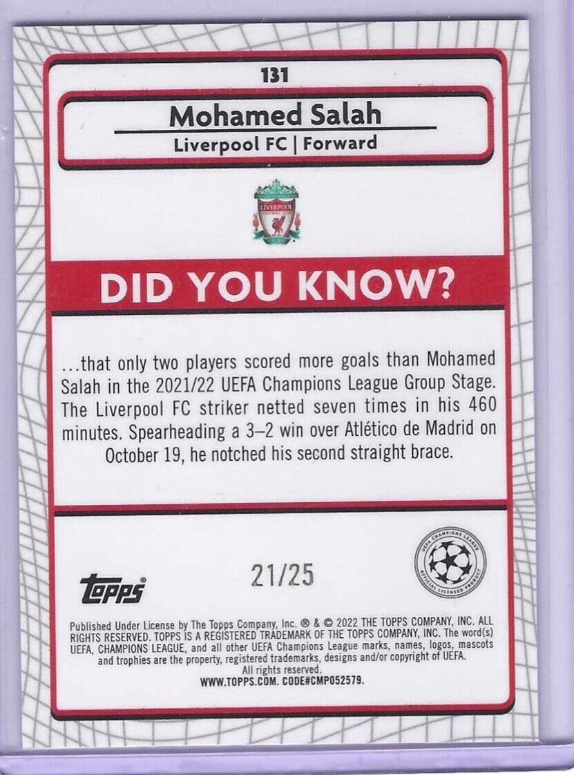 MOHAMED SALAH 2021-22 TOPPS MERLIN ORANGE REFRACTOR #D 21/25