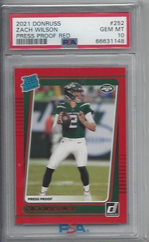 ZACH WILSON 2021 DONRUSS PRESS PROOF RED RATED ROOKIE RC #252 PSA 10 POP 17