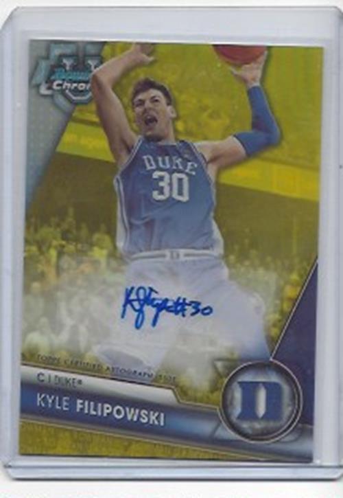 KYLE FILIPOWSKI 2023-24 BOWMAN CHROME UNIVERSITY YELLOW REFRACTOR AUTO #D 5/75