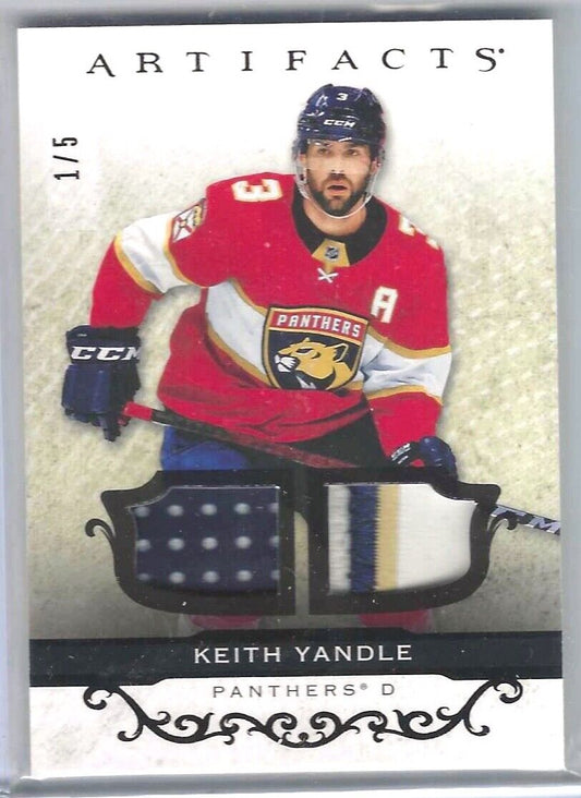 KEITH YANDLE 2021-22 UD ARTIFACTS BLACK GAME USED DUAL PATCH #D 1/5