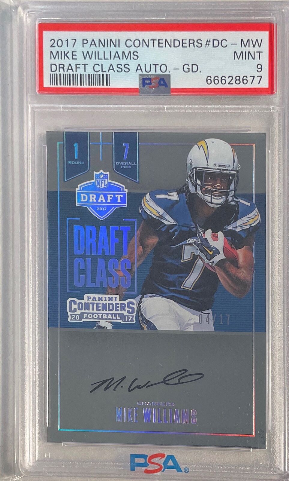 MIKE WILLIAMS 2017 CONTENDERS DRAFT CLASS GOLD AUTO RC #D /17 PSA 9 MINT POP 1/1