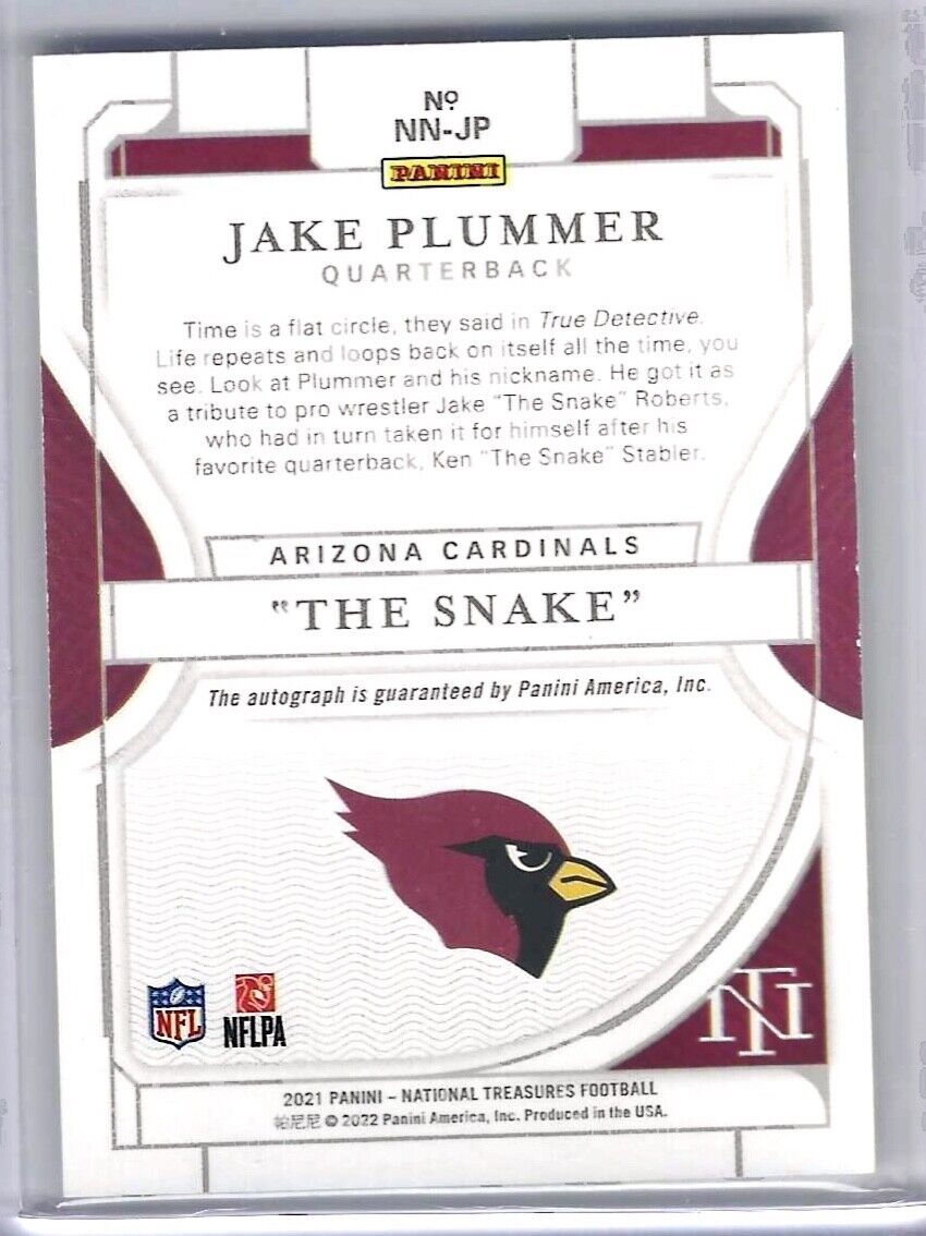 JAKE PLUMMER 2021 PANINI NATIONAL TREASURES NOTABLE NICKNAMES AUTO #D 48/49