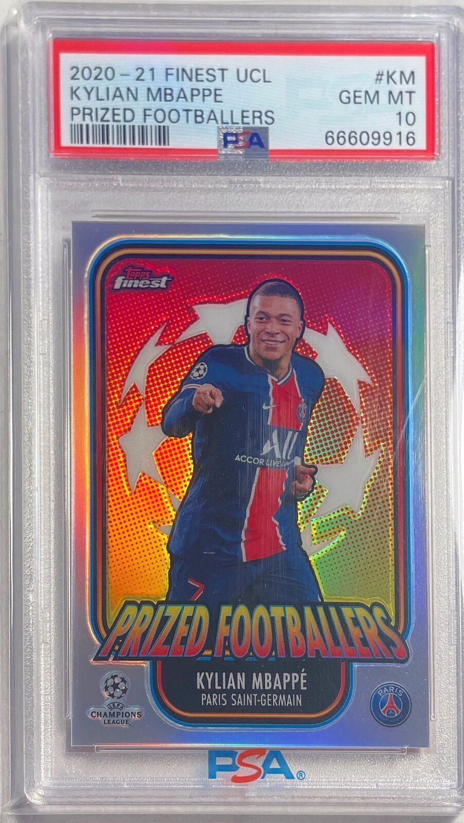 KYLIAN MBAPPE 2020-21 FINEST UCL PRIZED FOOTBALLERS REFRACTOR PSA 10 GEM POP 8