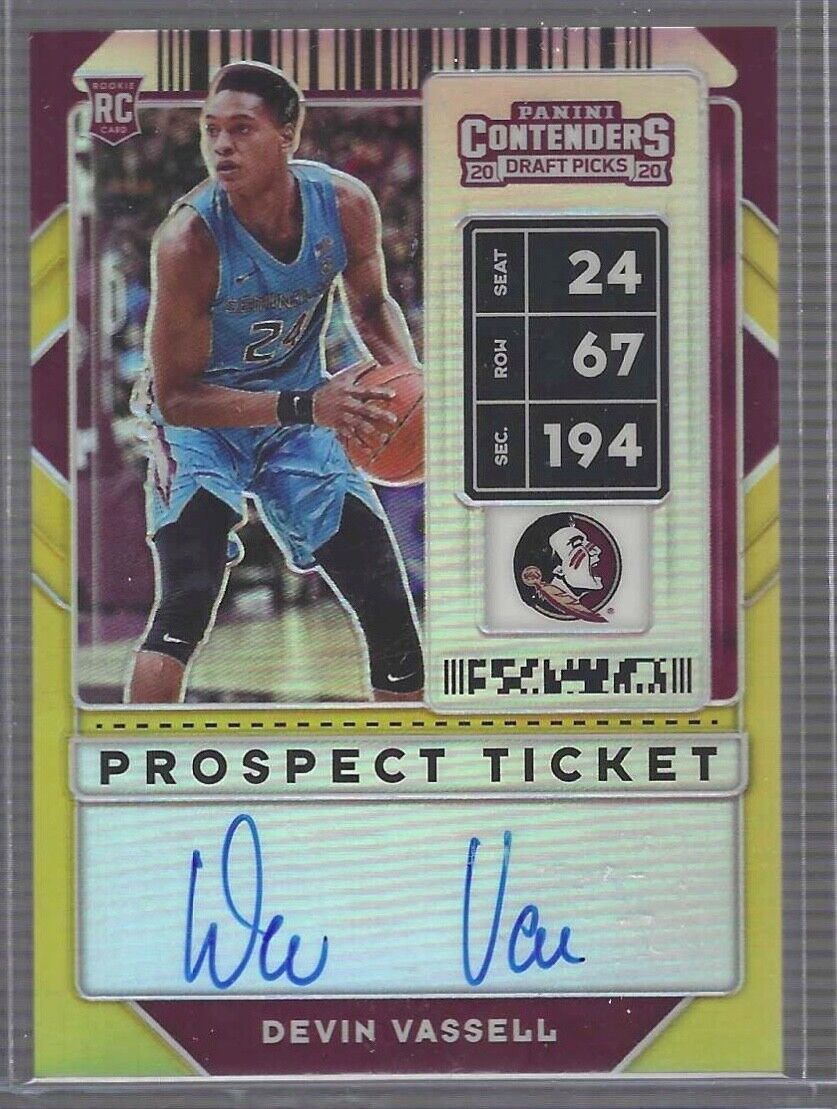 DEVIN VASSELL 2019-20 PANINI CONTENDERS DP GOLD PRIZM ON CARD AUTO RC #D 07/10