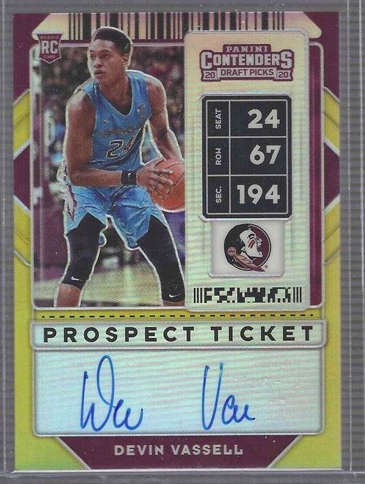 DEVIN VASSELL 2019-20 PANINI CONTENDERS DP GOLD PRIZM ON CARD AUTO RC #D 07/10