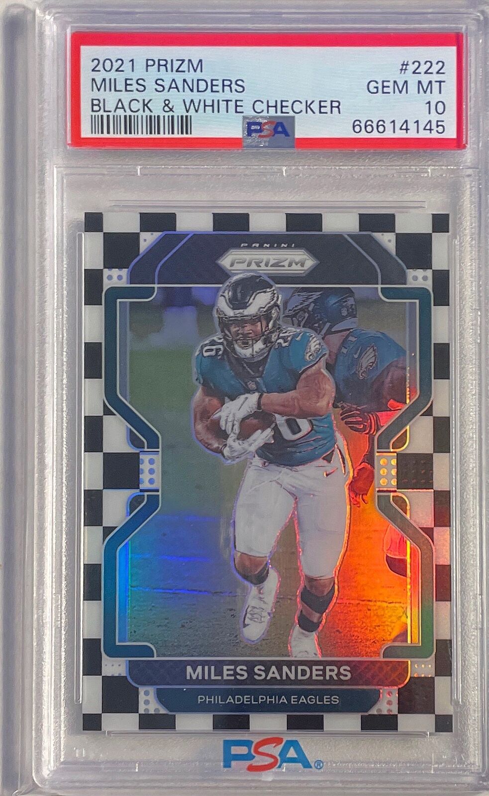 MILES SANDERS 2021 PANINI PRIZM BLACK & WHITE CHECKER SSP #222 PSA 10 POP 1/1