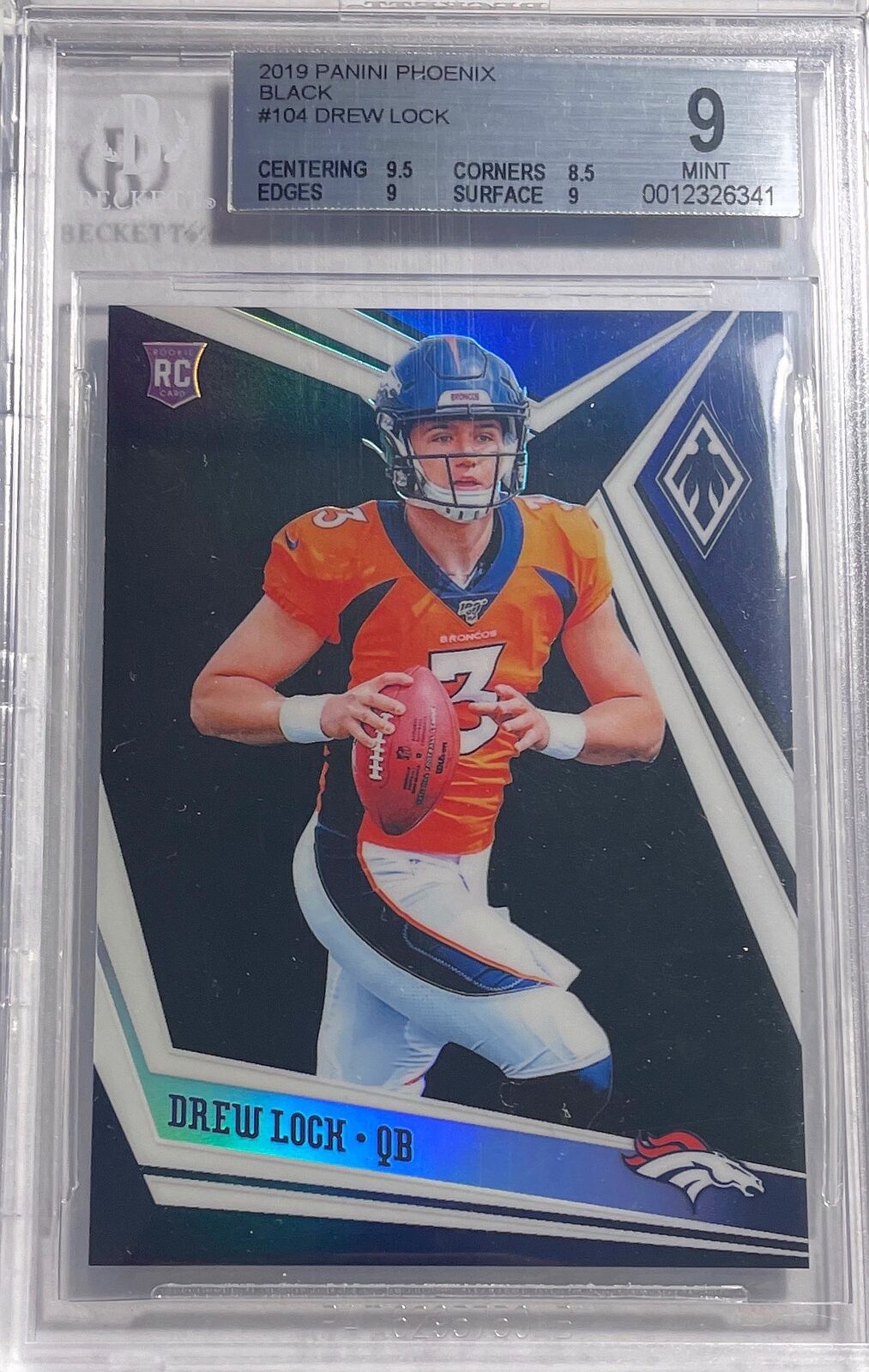 DREW LOCK 2019 PANINI PHOENIX BLACK ROOKIE RC #D 04/10 BGS 9 MINT POP 1/1