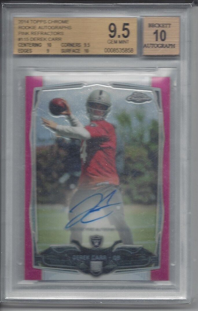 DEREK CARR 2014 TOPPS CHROME PINK REFRACTOR AUTO RC #D 30/75 BGS 9.5 w/ 10 AUTO
